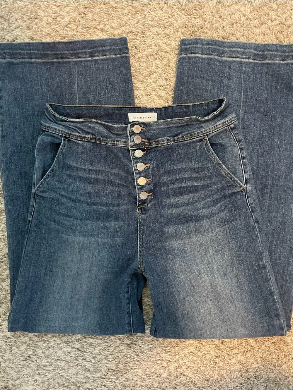 Risen High-Rise Wide Leg Jeans in Medium Blue Wash 15/32